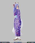  2018 animal_humanoid blue_hair clothed clothing digital_media_(artwork) female fox_humanoid fur grey_background hair humanoid japanese_clothing kimono long_hair mammal signature simple_background solo urielmanx7 