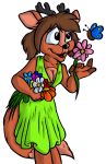  anthro antlers arthropod bouquet butterfly canine cervine clothed clothing deer_fox digital_drawing_(artwork) digital_media_(artwork) dress driprat driprat_(artist) female flower fox freckles hair horn hybrid insect mammal milly_(oneoddlady) plant simple_background smile solo 