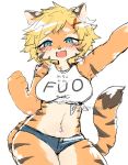  1girl artist_request blonde_hair borrowed_character dog fu-chan furry open_mouth short_hair solo tiger 