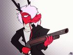  2018 animated anthro boo-rad13y dragon eastern_dragon flesh_whiskers gun hair male ranged_weapon red_scales scales shooting shotgun solo styx_y._renegade weapon white_hair white_scales 