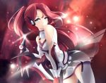  blue_eyes breasts cleavage_cutout gloves high_ponytail leora long_hair medium_breasts mimelex official_art ponytail red_gloves red_hair very_long_hair voxwave 