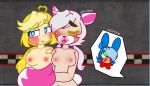  alternate_species big_breasts blonde_hair blood blue_eyes blue_hair blush bow_tie breasts female five_nights_at_freddy&#039;s five_nights_at_freddy&#039;s_2 fur hair human humanized humanoid invalid_tag mammal mangle_(fnaf) nipples nosebleed nude pink_fur tongue tongue_out toy_bonnie_(fnaf) toy_chica_(fnaf) unknown_artist video_games white_hair 