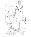  2018 actionbastardvirginblstr avian big_breasts bird breasts busty_feral chicken eyelashes female feral looking_at_viewer monochrome nipples simple_background sketch solo white_background 