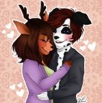  anthro antlers blush canine cantieterno cervine clothed clothing couple_(disambiguation) cuddling cute dalmatian deer_fox digital_drawing_(artwork) digital_media_(artwork) dog dress duo eyelashes eyes_closed female fox fur hair horn hug hybrid male male/female mammal milly_(oneoddlady) open_mouth simple_background smile spots spotted_fur ziggy_(character) ziggy_(dink) 