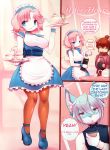  anthro blue_eyes blue_fur bow_tie breasts canine clothed clothing comic crunchobar dialogue dog english_text female footwear fox fur hair high_heels inner_ear_fluff maid_uniform male mammal multicolored_fur pink_hair shoes text two_tone_fur uniform waiter white_fur 