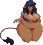  2015 animal_humanoid areola big_breasts black_hair bovine breasts brown_nipples cleavage clothed clothing cow_humanoid cow_tail dark_skin eikasianspire female grey_eyes hair hat hi_res huge_breasts humanoid jacket long_hair looking_at_viewer mammal mocha_(eikasianspire) navel nipples obese one_eye_closed overweight panties simple_background skimpy smile solo standing thick_thighs underwear white_background wide_hips 