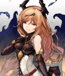  bangs black_gloves blonde_hair breasts dark_angel_olivia elbow_gloves eyebrows_visible_through_hair feathered_wings floating_hair gloves hair_between_eyes highres horns koretsuki_azuma long_hair looking_at_viewer medium_breasts red_eyes shingeki_no_bahamut sketch smile solo very_long_hair wings 