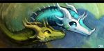  2017 black_bars blue_eyes digital_media_(artwork) digital_painting_(artwork) dragon duo feral green_eyes horn jackiehinny smile spines 