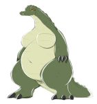  2016 anthro averyshadydolphin belly big_belly big_breasts breasts crocodile crocodilian female hi_res looking_at_viewer navel non-mammal_breasts reptile scalie simple_background solo white_background 