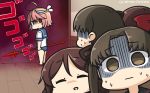  ahoge ayanami_(kantai_collection) barefoot black_sailor_collar blood bloody_weapon brown_eyes brown_hair closed_eyes commentary_request dated empty_eyes eyebrows_visible_through_hair gae_bolg hair_between_eyes hamu_koutarou harukaze_(kantai_collection) highres holding holding_weapon i-58_(kantai_collection) kantai_collection long_hair multiple_girls old_school_swimsuit open_mouth pink_hair red_eyes remodel_(kantai_collection) sailor_collar scared school_swimsuit school_uniform serafuku shaded_face short_hair short_sleeves side_ponytail swimsuit swimsuit_under_clothes translated weapon 