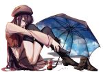  absurdres beret black_legwear boots hat highres long_hair parasol purple_eyes purple_hair shihou_matsuri shoes shoes_removed single_shoe sitting skirt sola solo thighhighs umbrella xiaobanbei_milk zettai_ryouiki 