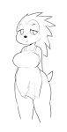  animal_crossing anthro apron breasts cleavage clothed clothing female freckles hedgehog itsunknownanon mammal nintendo sable_able simple_background smile solo video_games 