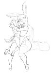  anthro balls big_breasts breasts canine clothing dog duke_(thecon) embrace female hair huge_breasts kissing lagomorph legwear long_hair lully_pop male male/female mammal rabbit stockings straddling thecon thick_thighs thong 