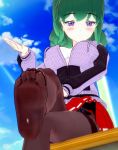  3d barefoot feet green_hair looking_at_view no_shoes opened_zipper pantyhose shiny_pantyhose toes 