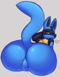  &lt;3 2018 acstlu anthro big_butt blue_fur butt butt_focus featureless_crotch female fur looking_at_viewer looking_back low_res lucario nintendo nude perineum pok&eacute;mon pok&eacute;mon_(species) raised_tail red_eyes simple_background solo video_games yellow_fur 