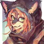  2018 anthro cloak clothing digital_media_(artwork) feline fur green_eyes kemono laika_(vydras) looking_at_viewer male mammal moonagvaze simple_background 