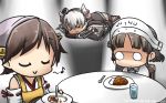  a_dog_of_flanders amatsukaze_(kantai_collection) apron bare_shoulders black_dress brown_hair capelet closed_eyes commentary cup curry curry_rice dated detached_sleeves dress drinking_glass eighth_note food glasses hair_tubes hairband hamu_koutarou headgear hiei_(kantai_collection) highres japanese_clothes kantai_collection long_hair long_sleeves lying multiple_girls musical_note nontraditional_miko pince-nez rensouhou-kun ribbon-trimmed_sleeves ribbon_trim rice roma_(kantai_collection) short_hair silver_hair sitting smile spoon thighhighs two_side_up windsock yellow_apron 