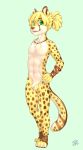  anthro balls bastion blonde_hair brown_fur brown_nose cheetah feline flaccid fur hair hands_on_hip humanoid_penis jewelry male mammal necklace penis simple_background teenager uncut yellow_fur young 