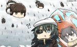  6+girls black_skirt blizzard brown_eyes brown_gloves brown_hair cape clone commentary dated eyebrows_visible_through_hair eyepatch falling frozen fubuki_(kantai_collection) gloves green_eyes green_hair hair_between_eyes hamu_koutarou hat highres ise_(kantai_collection) kantai_collection kiso_(kantai_collection) lobster lobster_costume multiple_girls object_namesake remodel_(kantai_collection) sailor_hat short_hair short_sleeves skirt too_literal white_hat 