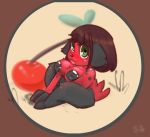  animal_crossing anthro berry black_fur breasts brown_hair canine cherry cherry_(animal_crossing) dog eyelashes female food fruit fur green_eyes hair looking_at_viewer mammal nintendo nipples nude pinup pose red_fur seductive slightly_chubby solo video_games woofmaple 