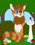  2018 absurd_res anthro berries_bush digital_media_(artwork) female flower heterochromia hi_res male male/female mammal markings plant procyonid raccoon romeothefox_(artist) solo ygo_(romeothefox) young 