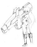  1girl ass camel_(dansen) female gun long_hair monochrome original robot_ears solo tgo-07 visor weapon 