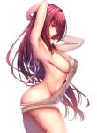  arm_up armpits backless_dress backless_outfit bare_arms bare_back bare_shoulders breasts dress eyebrows_visible_through_hair fate/grand_order fate_(series) grey_sweater highres large_breasts long_hair looking_at_viewer lun7732 meme_attire naked_sweater profile red_eyes red_hair scathach_(fate)_(all) scathach_(fate/grand_order) sideboob simple_background smile solo standing sweater sweater_dress turtleneck turtleneck_sweater very_long_hair virgin_killer_sweater white_background 