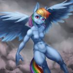  2018 anthro breasts equine feathered_wings feathers female friendship_is_magic hair hi_res kelpiemoonknives looking_at_viewer mammal multicolored_hair multicolored_tail my_little_pony navel nipples nude pegasus pussy rainbow_dash_(mlp) rainbow_hair rainbow_tail small_breasts solo wings 