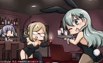  &gt;:) ;d alcohol animal_ears bar bdsm blonde_hair blush bottle bunny_ears bunny_tail bunnysuit candle check_commentary commentary_request dated dominatrix elbow_gloves folded_ponytail garter_straps glasses gloves hair_ornament hairclip hamu_koutarou highres kantai_collection katori_(kantai_collection) long_hair multiple_girls one_eye_closed ooshio_(kantai_collection) opaque_glasses open_mouth pantyhose pointer purple_hair remodel_(kantai_collection) silver_hair smile stool suzuya_(kantai_collection) tail thighhighs tray twintails v-shaped_eyebrows vest wine_bottle 