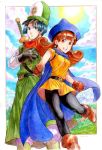  1girl alena_(dq4) breasts cape clift closed_mouth commentary_request curly_hair dragon_quest dragon_quest_iv dress gloves hat long_hair orange_hair pantyhose sio2_(nisankakeiso) skirt yellow_dress yellow_skirt 