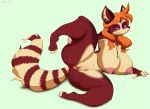  3_toes anthro big_breasts big_butt breasts butt collar ear_piercing fangs female fur hair huge_breasts invalid_tag mammal orange_hair piercing presenting presenting_pussy purple_eyes pussy red_panda riipley smile spread_legs spreading striped_fur stripes toes wide_hips 