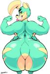  alpha_(vimhomeless) anthro anus big_butt bodysuit butt canine clothing dog female flexing green_eyes looking_at_viewer looking_back mammal mask muscular muscular_female presenting simple_background skinsuit solo tight_clothing torn_clothing vimhomeless white_background 