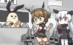  :3 anchorage_hime animalization black_dress brown_hair commentary counter dated dress elbow_gloves flying_sweatdrops gloves hamu_koutarou headgear highres kantai_collection long_hair midriff miniskirt multiple_girls mutsu_(kantai_collection) mutsu_(snail) pale_skin passport red_eyes red_legwear rensouhou-chan shimakaze_(kantai_collection) shimakaze_(seal) shinkaisei-kan short_hair skirt sunglasses sweatdrop thighhighs white_gloves 