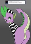  anus balls bottomless clothed clothing dragon friendship_is_magic green_eyes jcosneverexisted looking_back male my_little_pony prison_uniform rear_view solo spike_(mlp) 