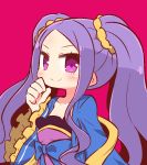  &gt;:) bangs blush chinese_clothes closed_mouth collarbone dress fate/grand_order fate_(series) forehead frilled_sleeves frills hair_ornament hair_scrunchie hand_up hanfu long_hair long_sleeves looking_at_viewer naga_u orange_scrunchie parted_bangs pink_dress purple_eyes purple_hair red_background scrunchie shawl simple_background smile solo strapless strapless_dress twintails v-shaped_eyebrows very_long_hair wide_sleeves wu_zetian_(fate/grand_order) 