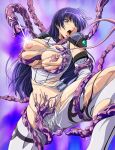  arms_behind_back blue_eyes bodysuit breast_grab breasts breasts_outside erect_nipples gauntlets grabbing huge_breasts iijima_hiroya leg_up lilith_mist long_hair looking_away looking_to_the_side navel nipple_penetration nipple_tweak nipples no_bra open_mouth purple_hair restrained shion_(shion) shion_doll-007 shion_~zankoku_na_mahou_no_tenshi~ slimy spread_legs tears tentacle tentacles_under_clothes tongue torn_bodysuit torn_clothes white_bodysuit 