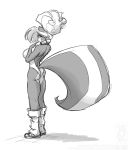  anthro big_breasts big_tail breasts butt butt_pose chloe_sinclaire clothed clothing conditional_dnp female hair headphones jollyjack leggings legwear mammal monochrome side_boob simple_background skunk solo white_background 