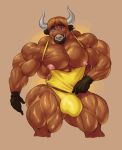  anthro bovine bulge clothed clothing guzreuef horn hyper hyper_muscles looking_at_viewer male mammal muscular muscular_male pecs shirt smile solo tank_top tight_clothing underwear yak 