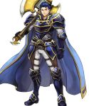  armads armor armored_boots axe bangs battle_axe belt blue_eyes blue_hair boots cape clenched_hand closed_mouth fire_emblem fire_emblem:_rekka_no_ken fire_emblem_heroes full_body gauntlets hector_(fire_emblem) highres holding holding_weapon long_sleeves looking_at_viewer male_focus non-web_source official_art over_shoulder pants short_hair shoulder_armor shoulder_pads smile solo standing transparent_background wada_sachiko weapon weapon_over_shoulder 
