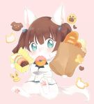  1girl blue_eyes brown_hair cat donut eating food furry nako_551 solo twintails 