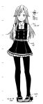  arashio_(kantai_collection) commentary_request dress frilled_dress frills full_body kantai_collection kawashina_(momen_silicon) long_hair long_sleeves monochrome pantyhose pinafore_dress remodel_(kantai_collection) school_uniform solo standing 