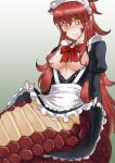  big_breasts blush breasts clothing female hair lamia looking_at_viewer maid_uniform monster_girl_(genre) red_hair red_scales red_server reptile rokunai scales scalie smile snake snake_humanoid tokyo_afterschool_summoners uniform 