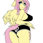  2018 animated anthro butt clothing cutie_mark equine feathered_wings feathers female fluttershy_(mlp) friendship_is_magic hair long_hair looking_at_viewer mammal my_little_pony pegasus pussy simple_background solo tolsticot white_background wings 
