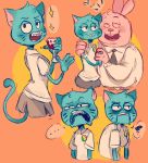  alcohol annoyed anthro beverage cartoon_network cat clothed clothing feline female frown fur hand_holding husband_and_wife lagomorph male mammal mature_female mature_male nicole_watterson orange_background rabbit richard_watterson simple_background smile the_amazing_world_of_gumball whiskers wine yolsketches_(artist) 
