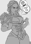  1girl armor braid breasts curvy elbow_gloves gloves holding jaina_proudmoore large_breasts lips long_hair parted_lips signature solo warcraft wide_hips world_of_warcraft 