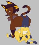  2018 animal_crossing ankha anthro big_butt breasts butt cat dark_skin duo egyptian facesitting feline female grey_background hair mammal nintendo purple_yoshi_draws short_hair short_stack simple_background thick_thighs video_games wraps 