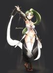  absurdres bare_shoulders blush breasts cosplay fire_emblem fire_emblem:_kakusei fire_emblem:_rekka_no_ken fire_emblem_heroes green_eyes green_hair hair_ornament hairband high_ponytail highres jewelry long_hair looking_at_viewer lyndis_(fire_emblem) midriff navel olivia_(fire_emblem) olivia_(fire_emblem)_(cosplay) ponytail simple_background skeptycally solo 