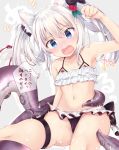  animal_ears arm_up armpits azur_lane bangs bare_arms bare_shoulders bikini bikini_skirt black_bikini_bottom black_bow blue_eyes blush bow cameltoe cat_ears cat_girl clenched_hand collarbone commentary_request embarrassed eyebrows_visible_through_hair fang flat_chest flower frilled_bikini frills grey_background groin hair_between_eyes hair_bow hair_flower hair_ornament hair_rings hammann_(azur_lane) head_tilt liquid long_hair looking_away looking_down maruma_(maruma_gic) navel nose_blush open_mouth outline red_bikini_top red_flower red_rose rose shiny shiny_hair sidelocks signature simple_background skirt skirt_lift solo speech_bubble stomach suction_cups swimsuit talking tentacles thigh_strap translation_request twintails white_hair white_outline white_skirt 