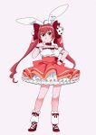  animal_ears bunny_ears choker di_gi_charat dice dice_hair_ornament frilled_skirt frills full_body grey_background hair_ornament hand_on_hip looking_at_viewer ojipon pink_eyes pink_hair red_skirt ribbon ribbon_choker simple_background skirt solo twintails usada_hikaru 