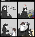  2018 ambiguous_gender anthro ausjamcian biped black_fur blue_eyes canine changed_(video_game) comic english_text fur goo_creature human lin_(changed) loss mammal meme monster puro_(changed) rubber text wolf 